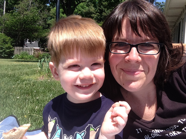Connor and Mommy having a picnic