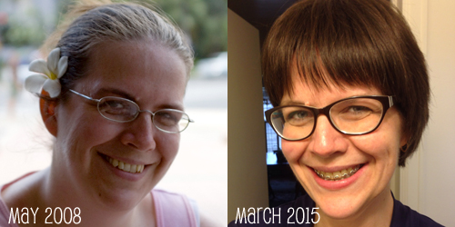 May 2008 v. March 2008: braces, new glasses, and a few pounds lighter
