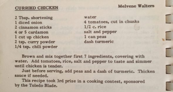 Recipe for Curried Chicken by Melvene Walters