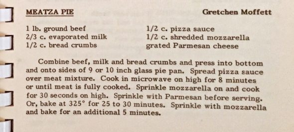 Recipe for Meatza Pie by Gretchen Moffett