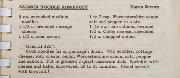 Recipe for Salmon Noodle Romanoff by Karen Secory