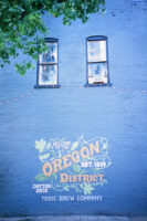 blue brick wall with windows